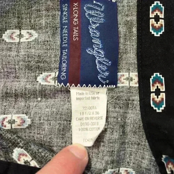 Vintage Wrangler X Long Tails Mens 18.5X36 Aztec Black Button Up Western Rodeo - Picture 6 of 15